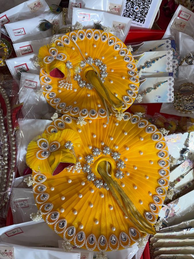 Yellow zari mirror-work Laddu Gopal poshak